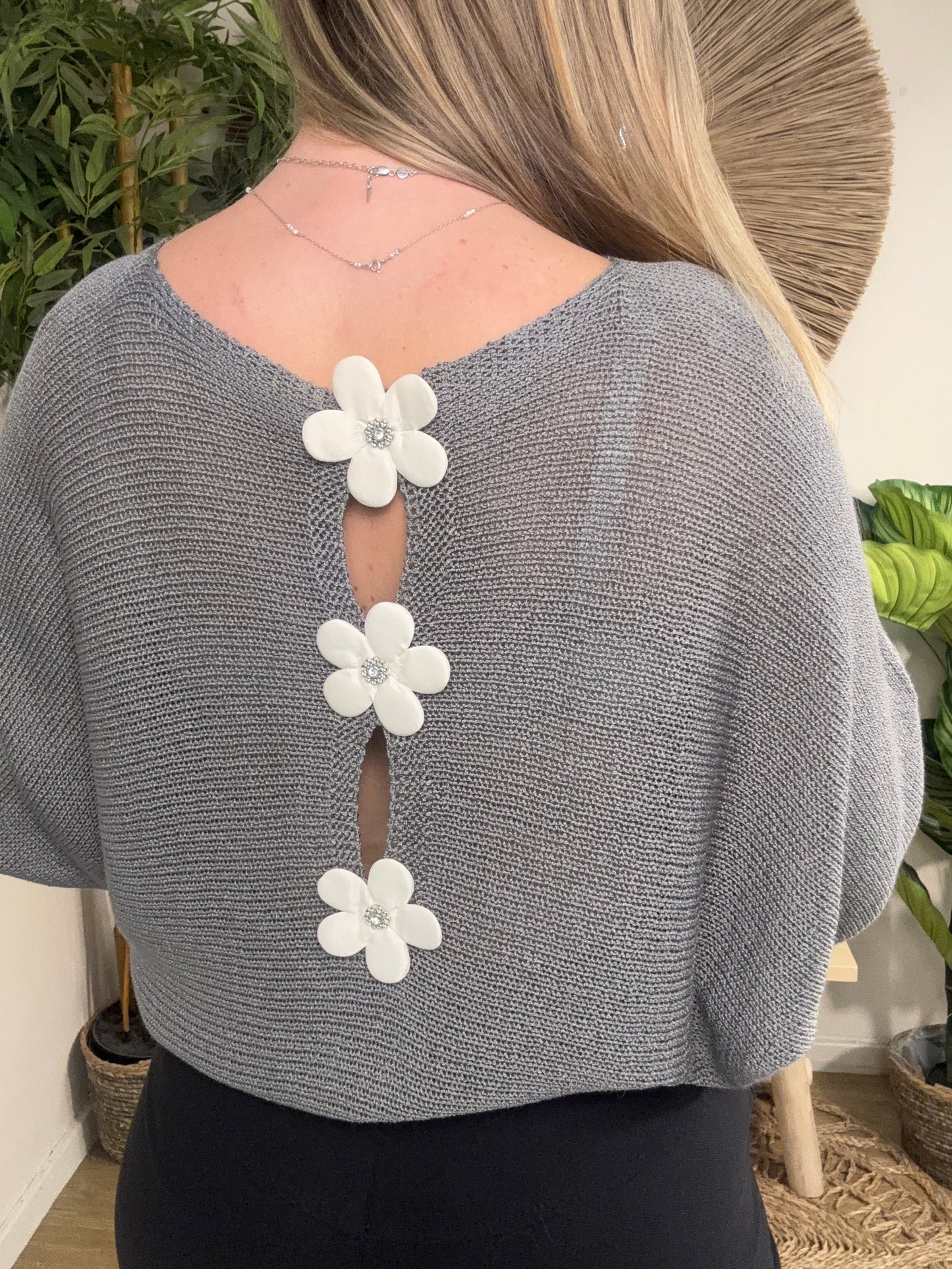 Daisy Back Mesh Jumper Light Grey