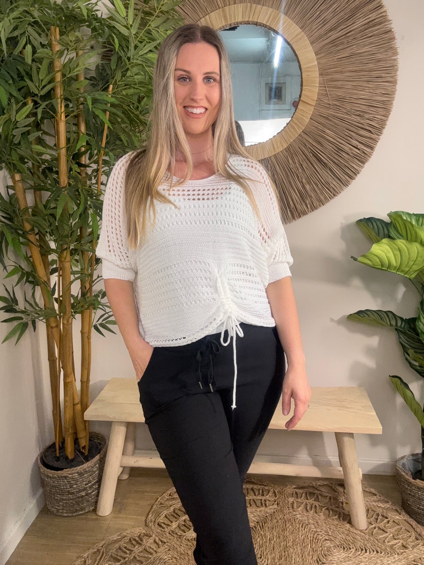Side Tie Shrug White