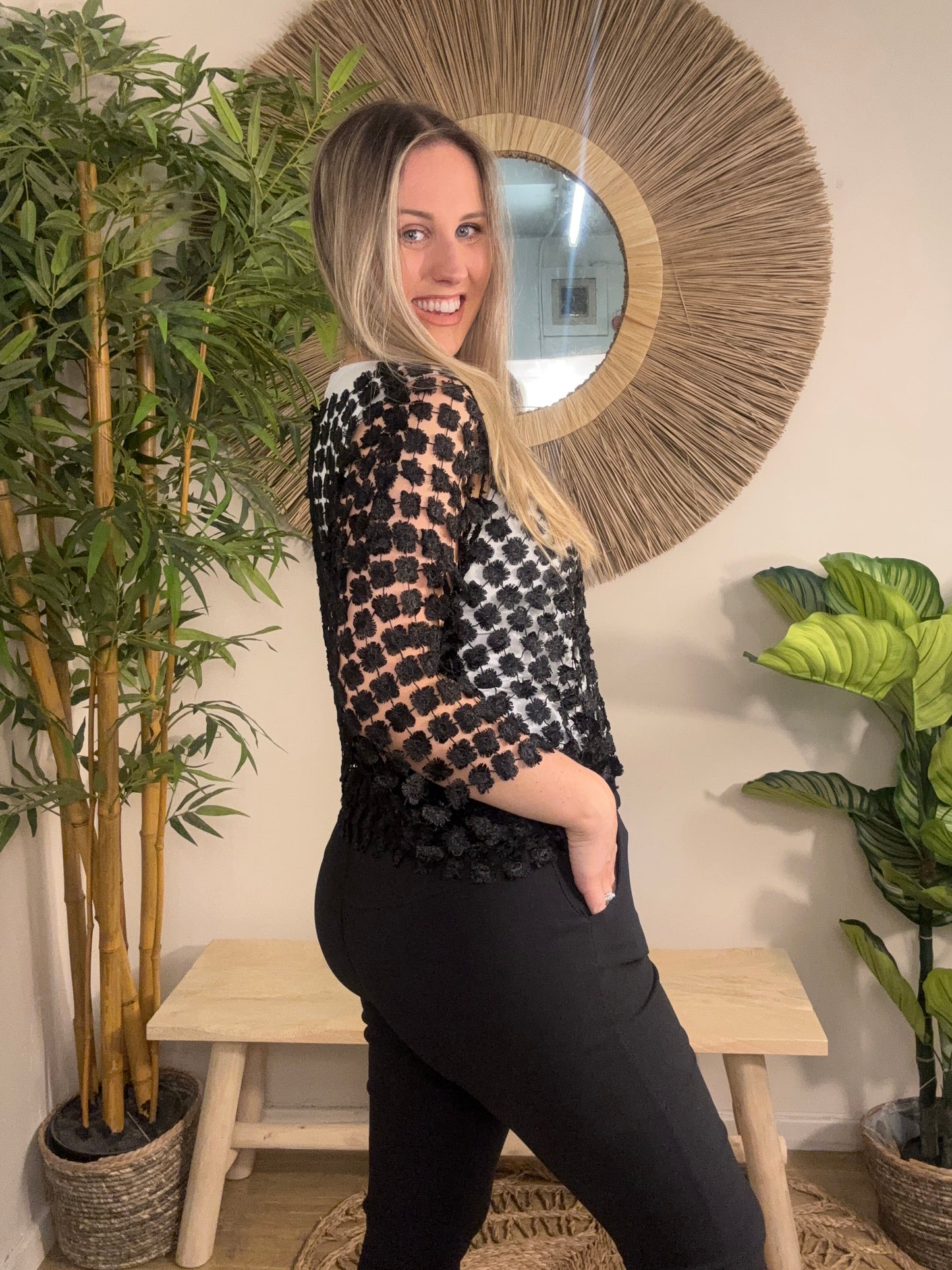 Floral Mesh Top Black