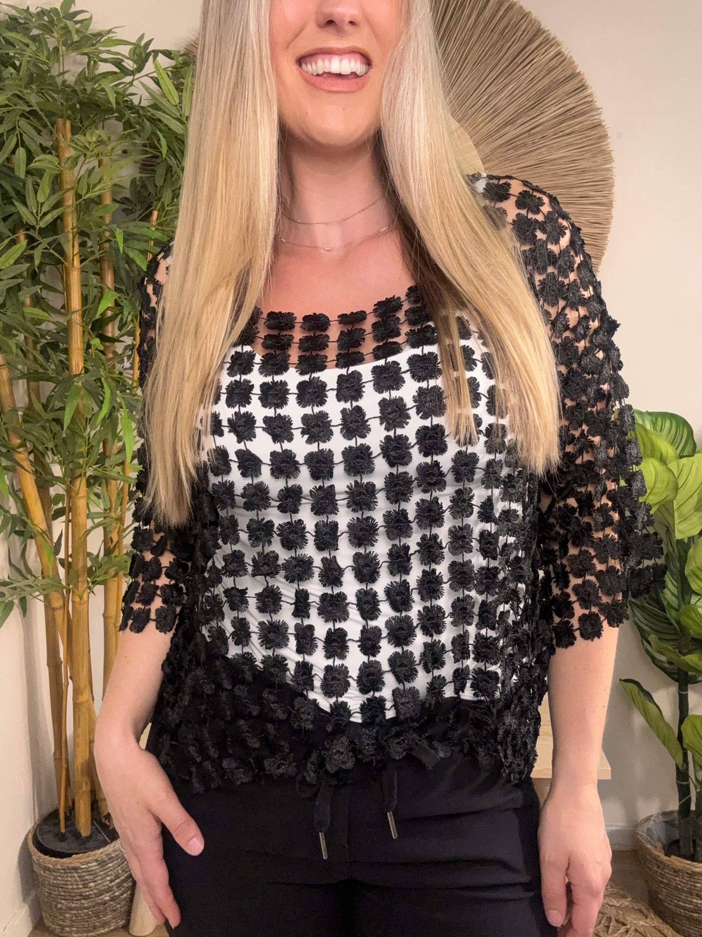 Floral Mesh Top Black