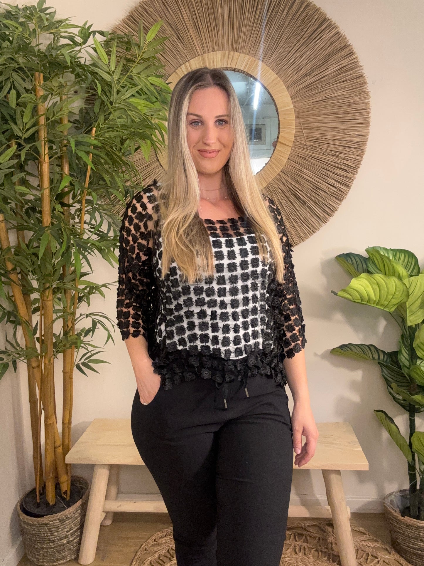 Floral Mesh Top Black