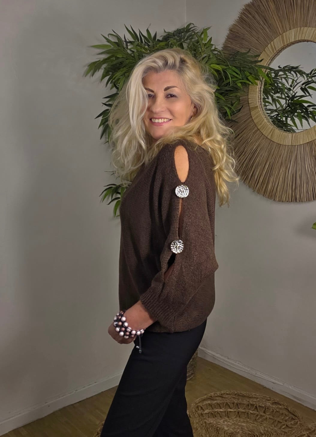 Button Sleeved Softknit Jumper Brown