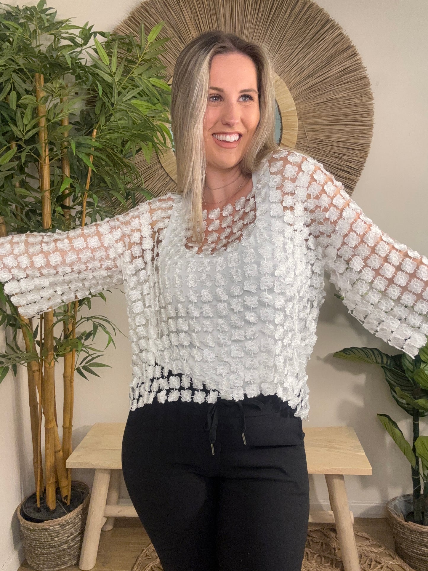Floral Mesh Top White