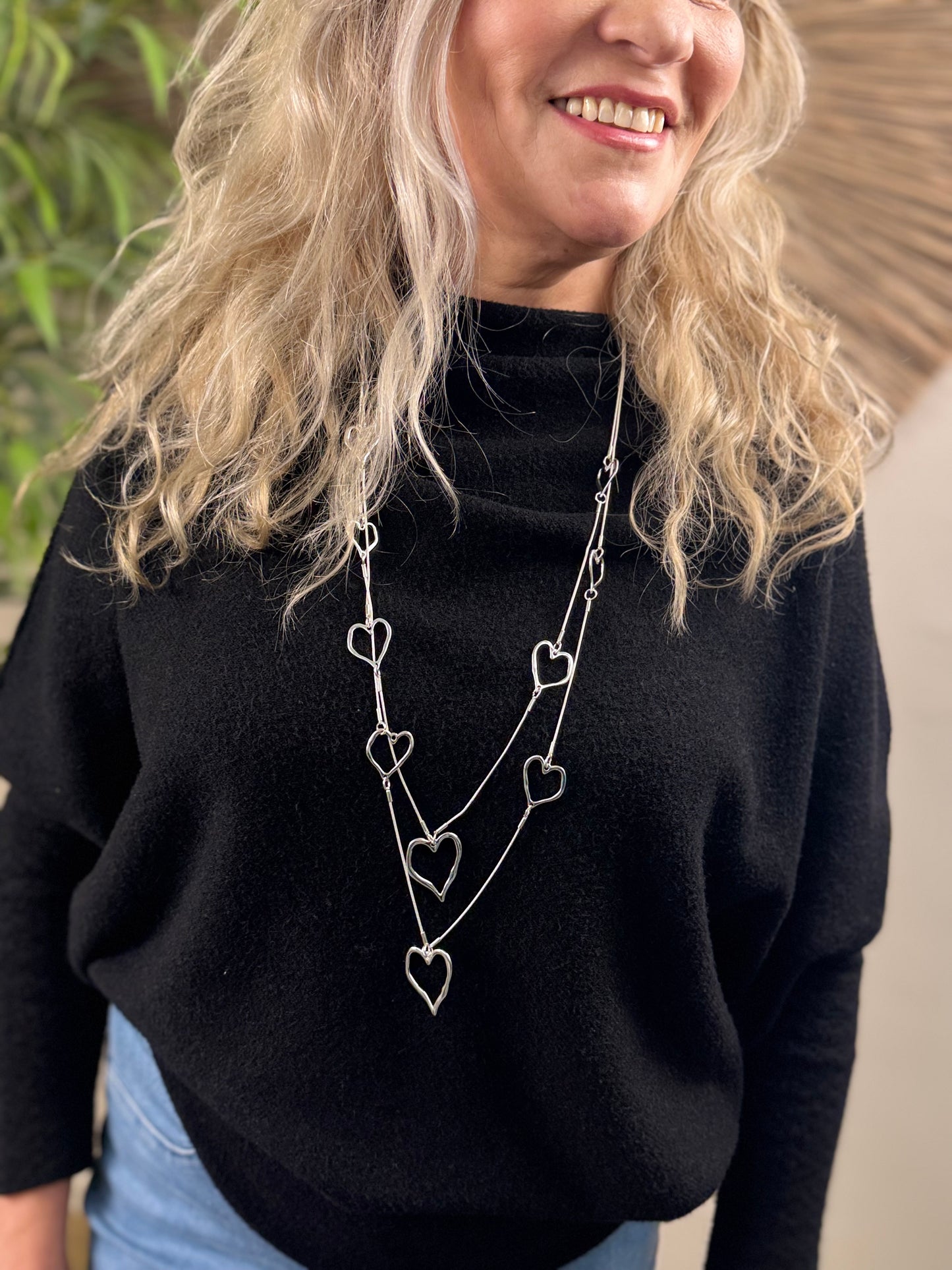Heart Waterfall Necklace Silver