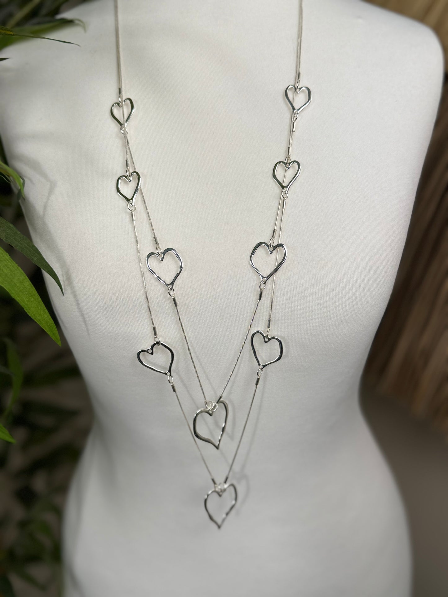 Heart Waterfall Necklace Silver