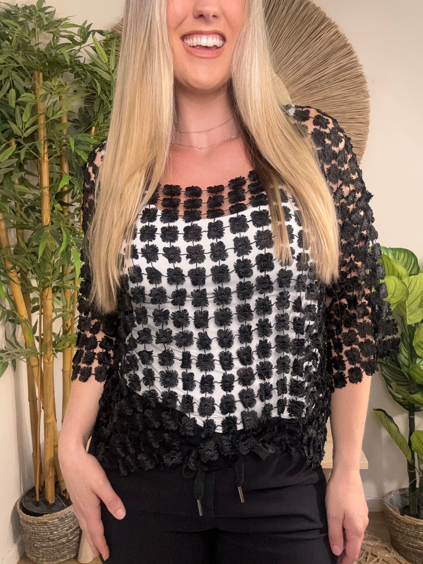 Floral Mesh Top Black