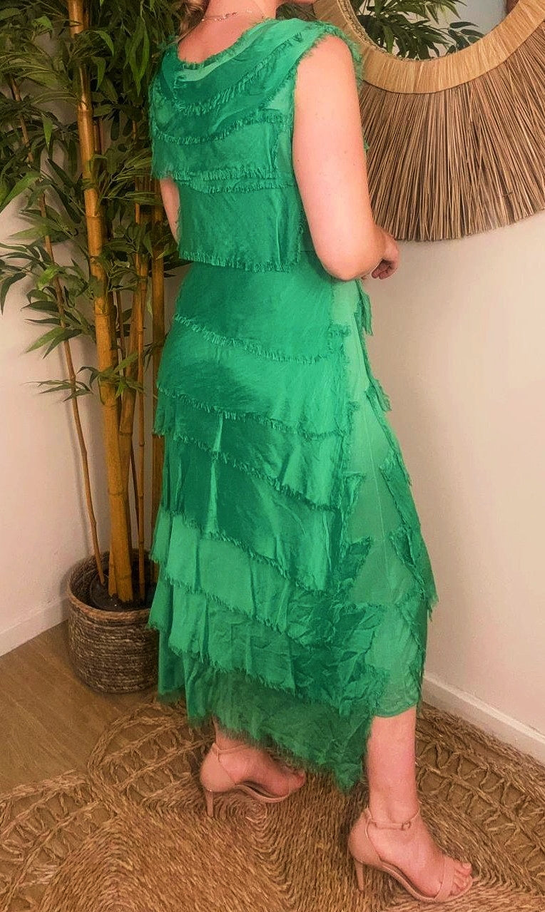 Elle Maxi Silky Layer Dress Green