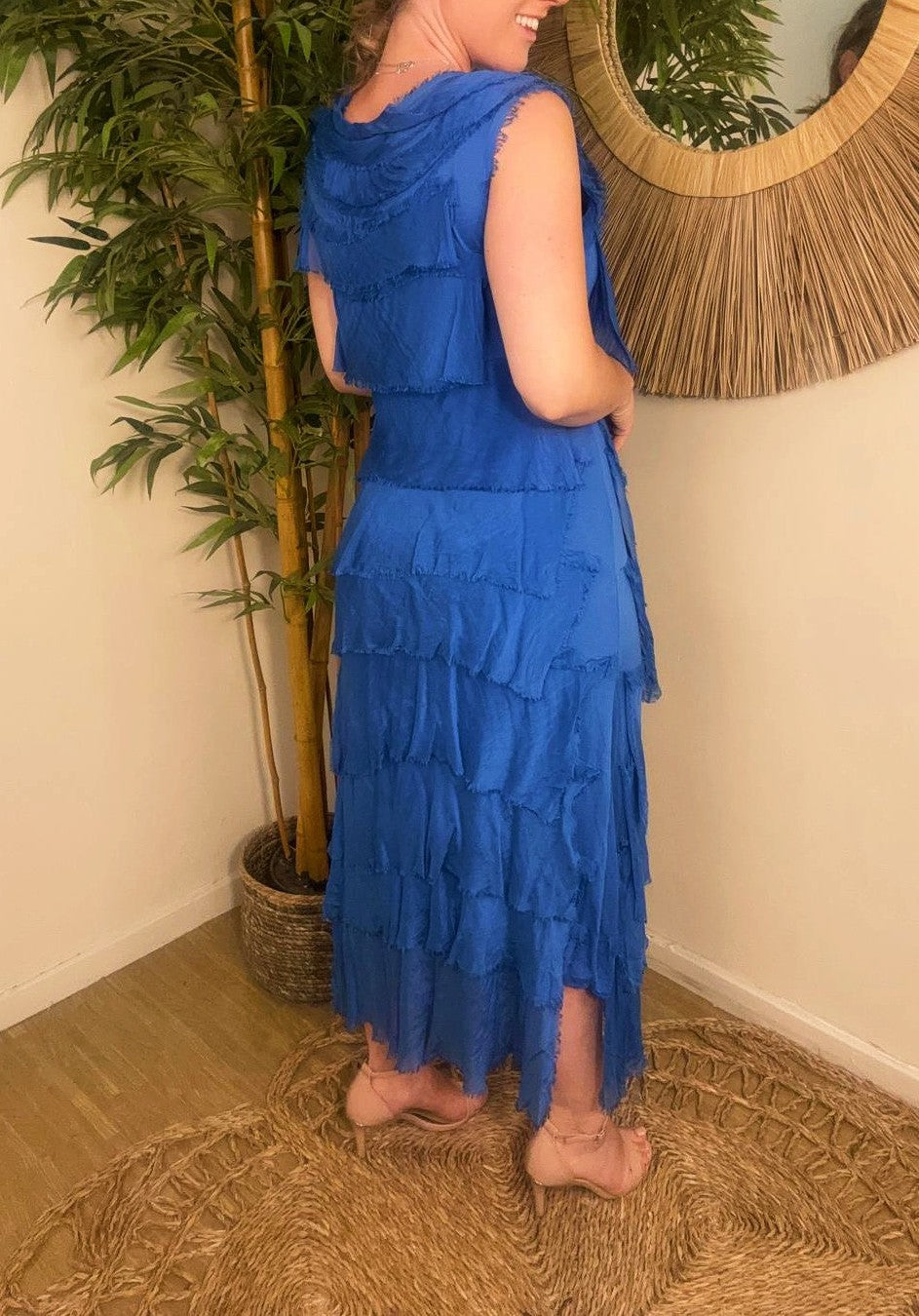 Elle Maxi Silky Layer Dress Cobalt Blue