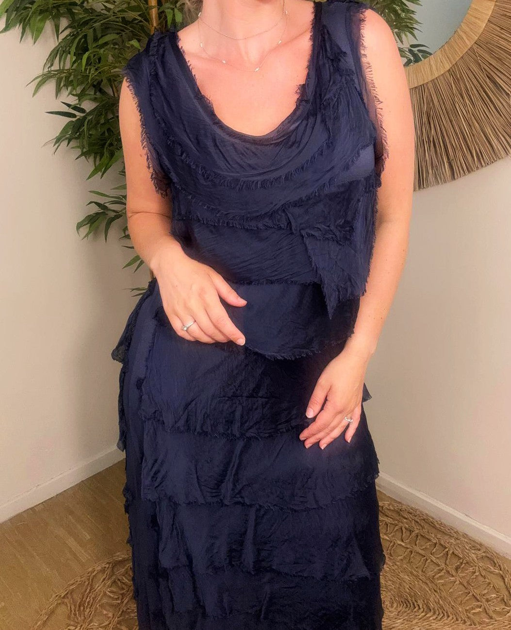 Elle Maxi Silky Layer Dress Navy