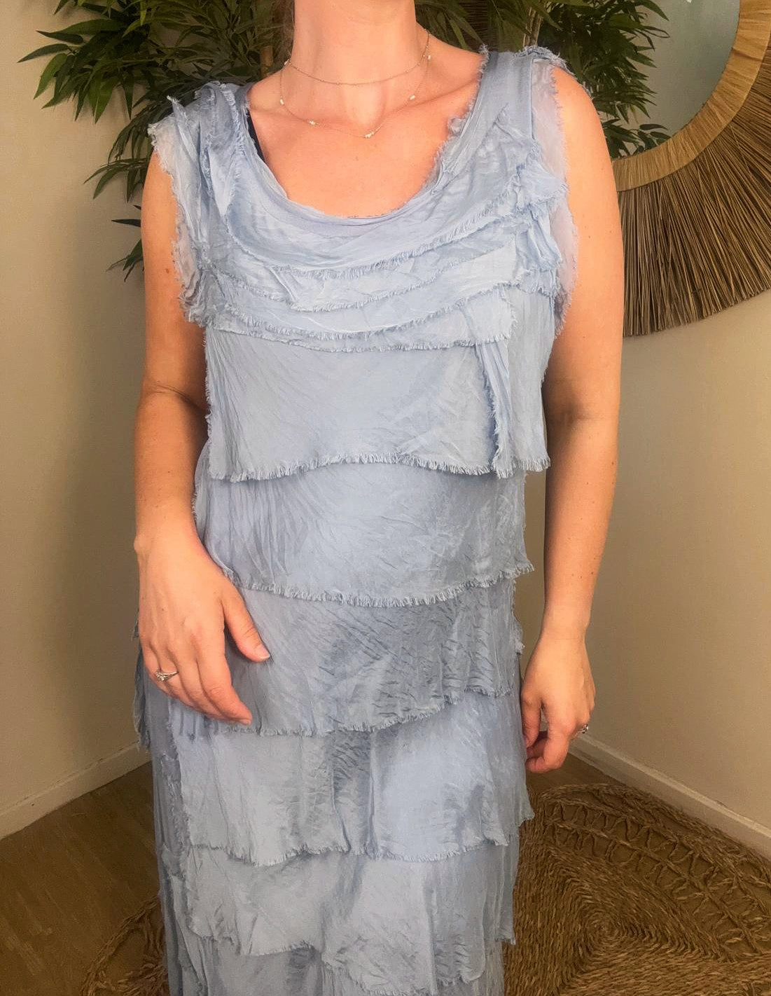 Elle Maxi Silky Layer Dress Denim Blue