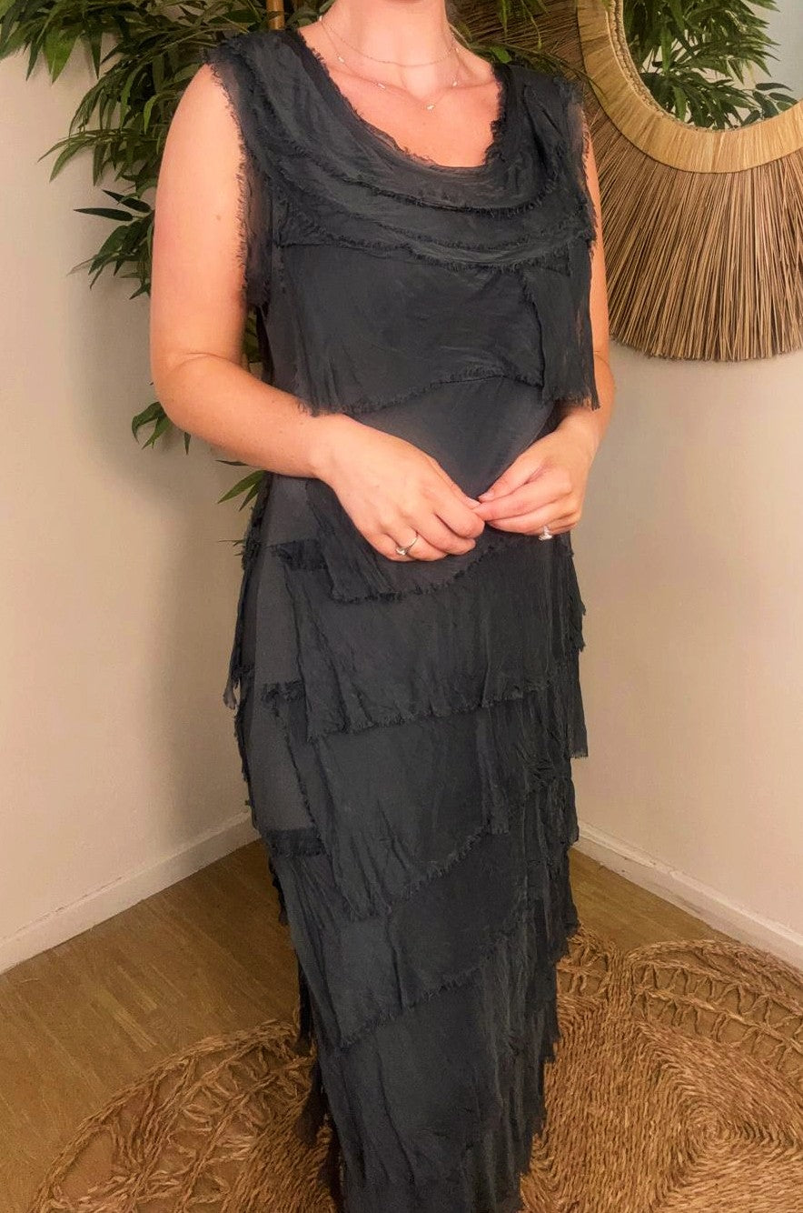 Elle Maxi Silky Layer Dress Black