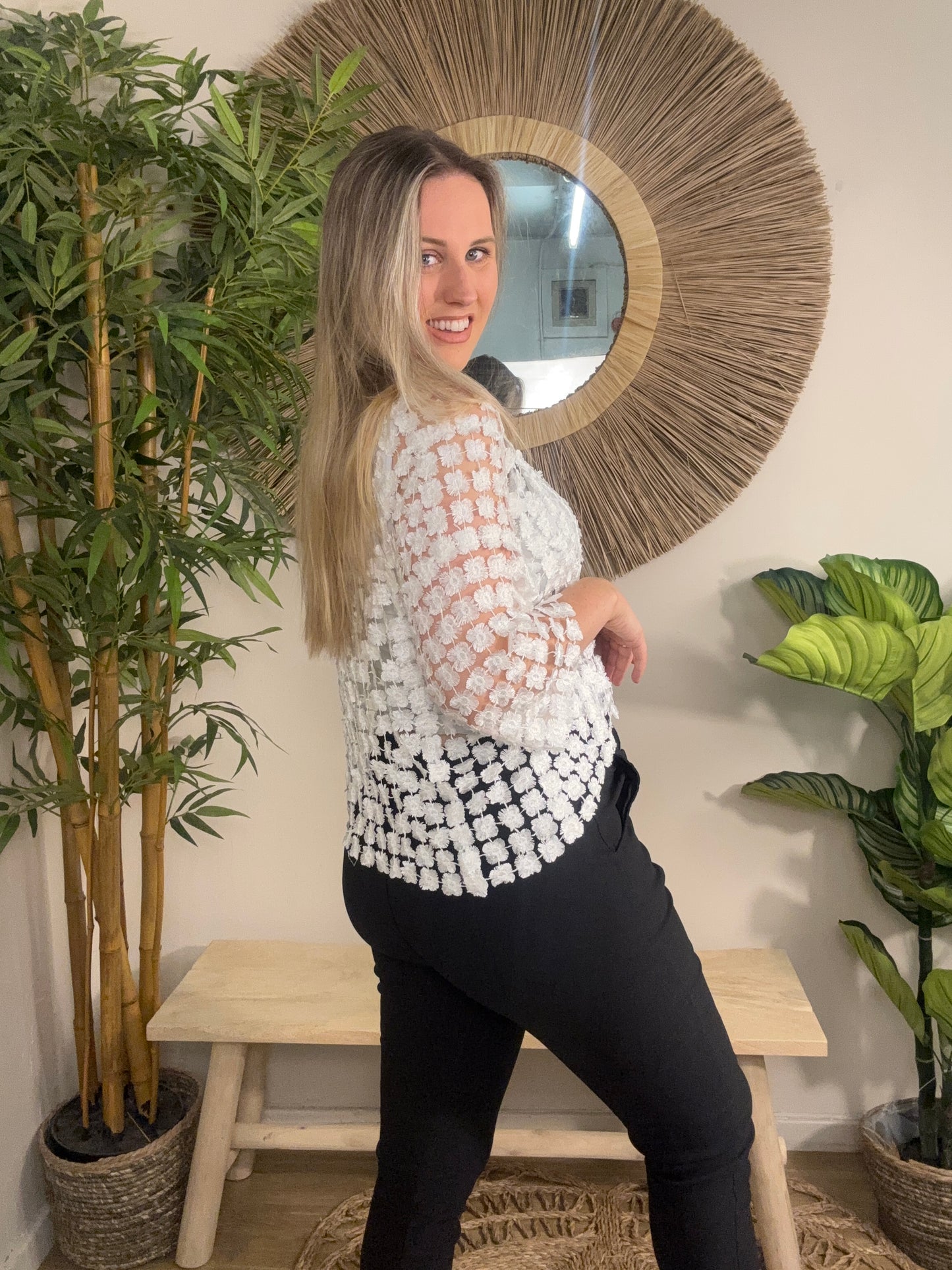 Floral Mesh Top White