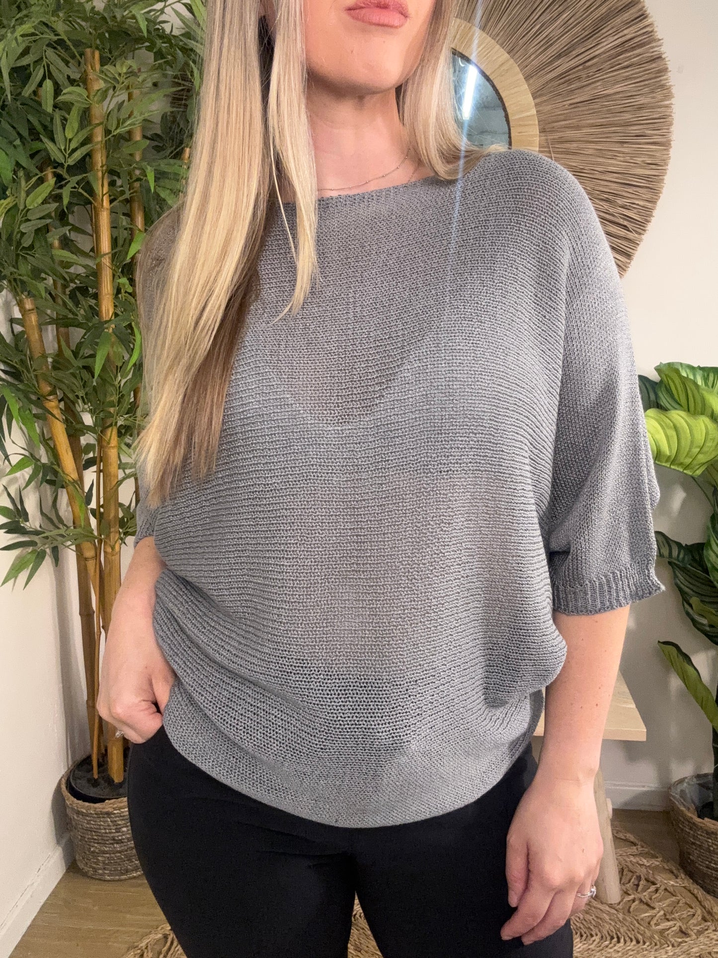 Daisy Back Mesh Jumper Light Grey