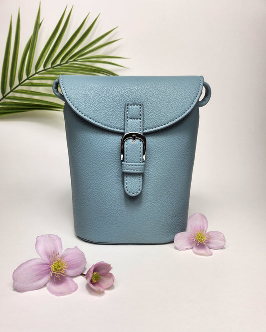 Powder Blue Eze Leather Crossbody Bag