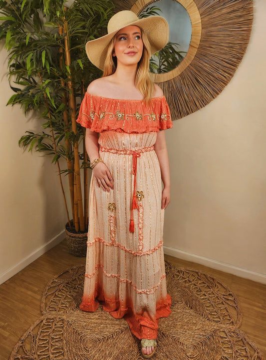 Dark Coral Ombre Bohemian Dress