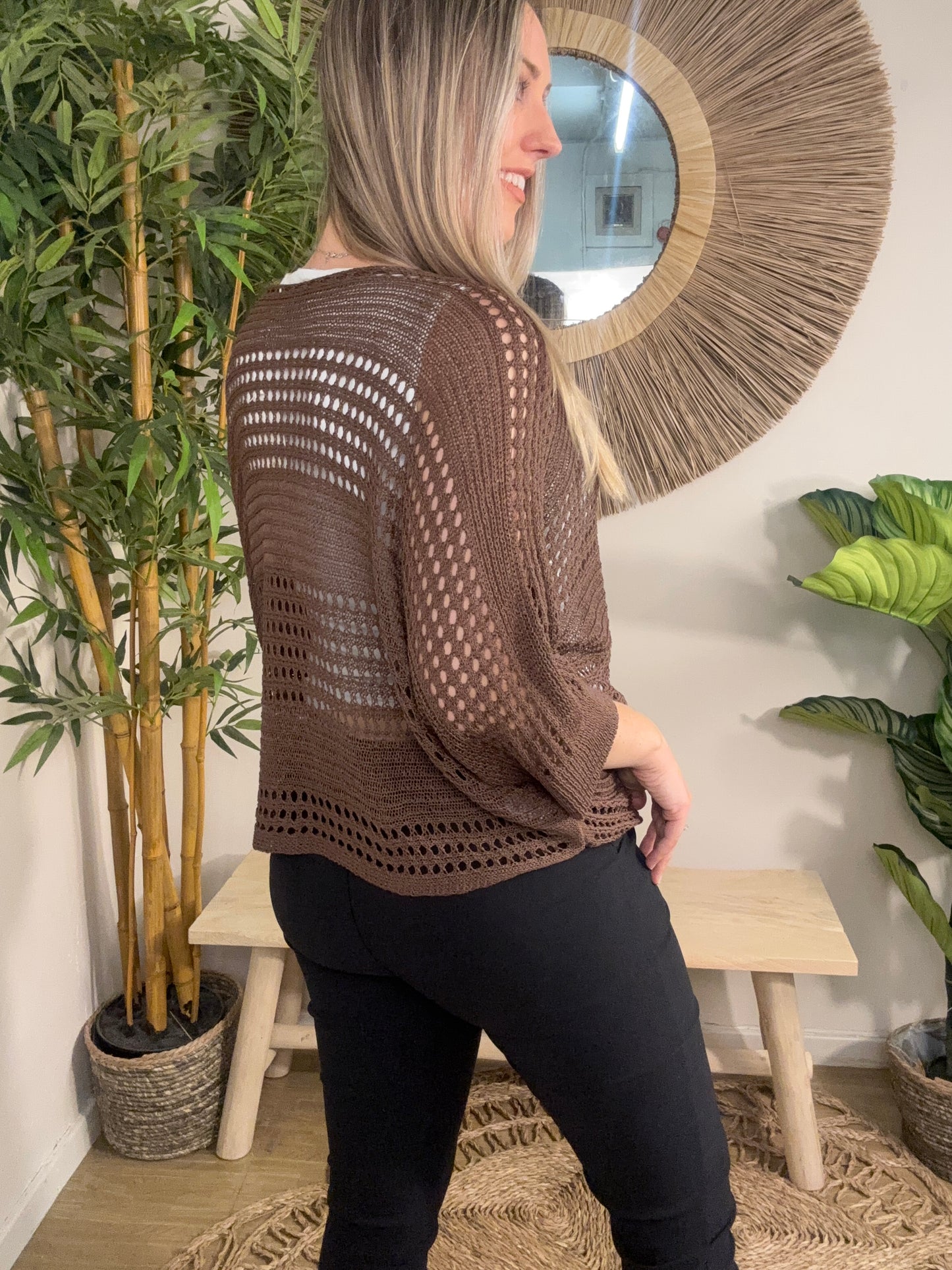 Side Tie Shrug   Brown
