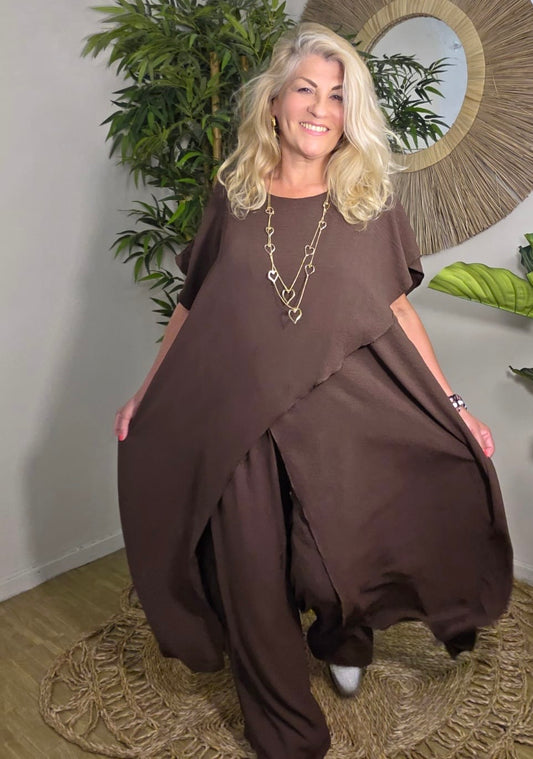 Isla Two Piece Set   Brown