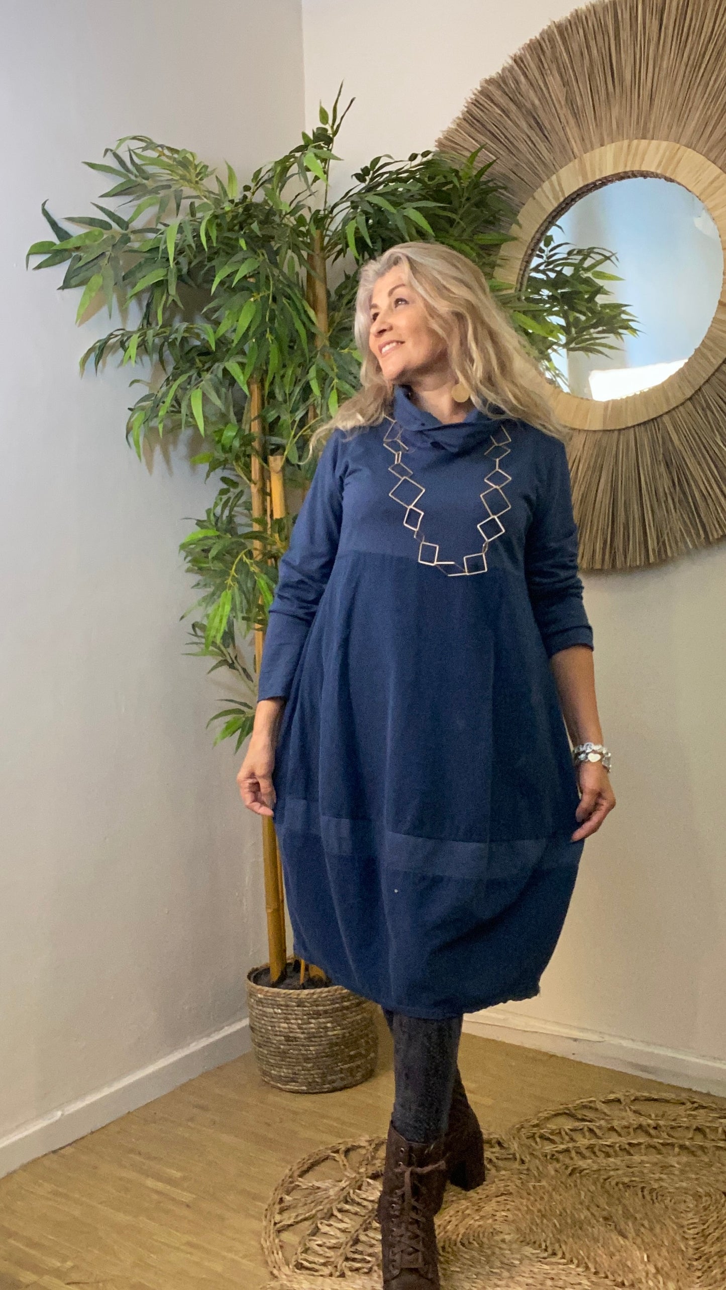 Sara Cowl Neck Dress Navy