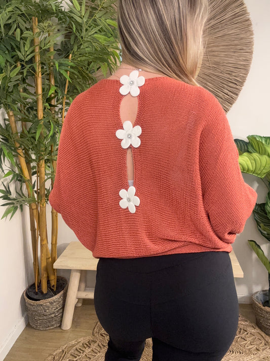 Daisy Back Mesh Jumper  Coral