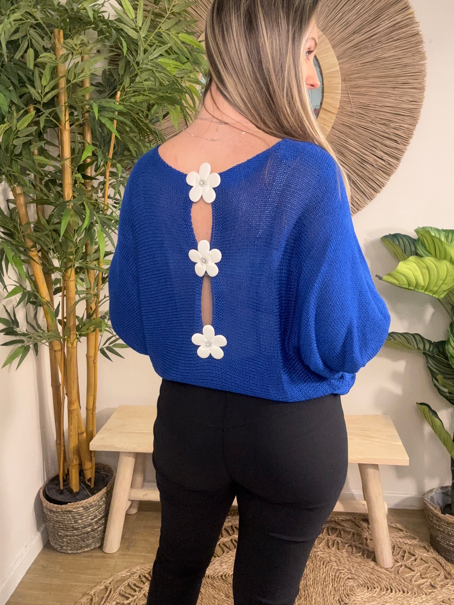 Daisy Back Mesh Jumper  Colbalt blue