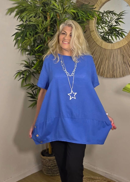 Anais Button Detail Top   Blue