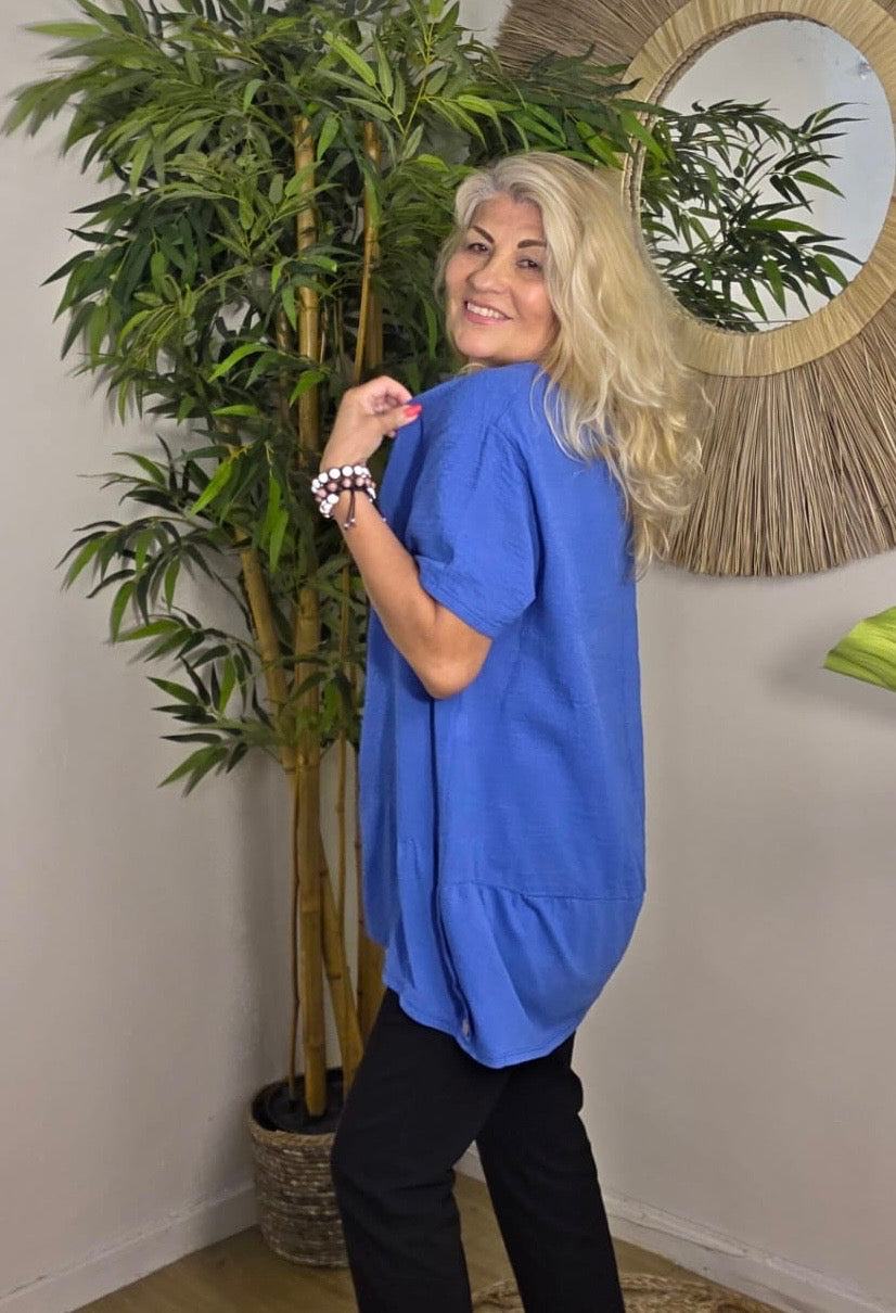 Anais Button Detail Top   Blue