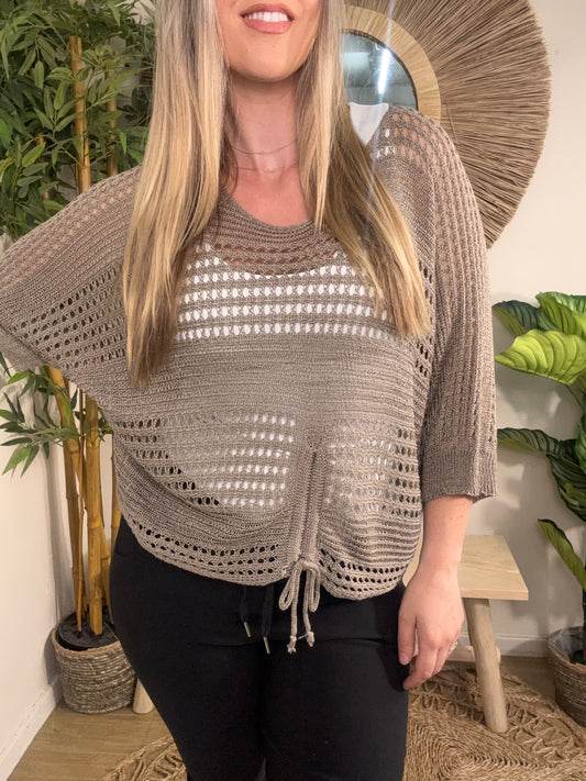 Side Tie Shrug   Latte