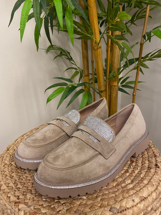 Taupe sparkle loafer