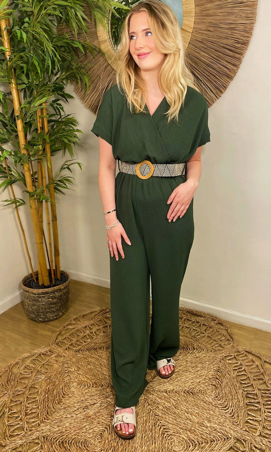 Olivia Belted Jumpsuit Khaki
