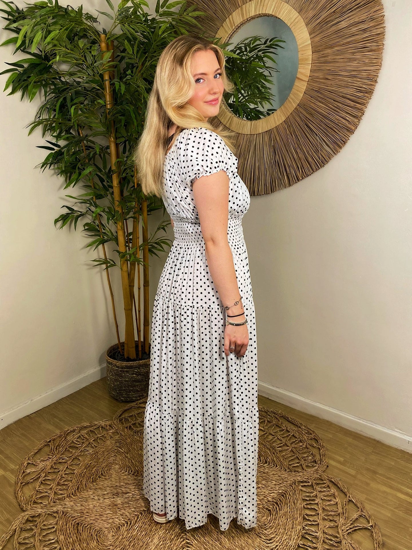 Polka Dot Bardot Maxi Dress White