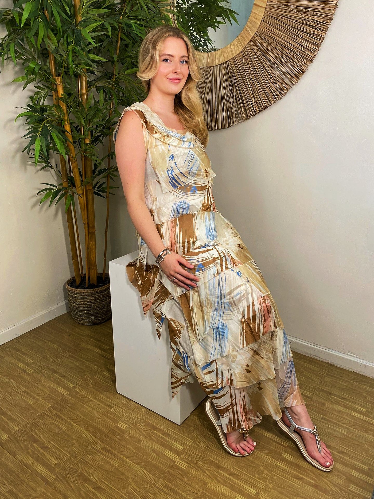 Elle Pattern Maxi Dress Beige