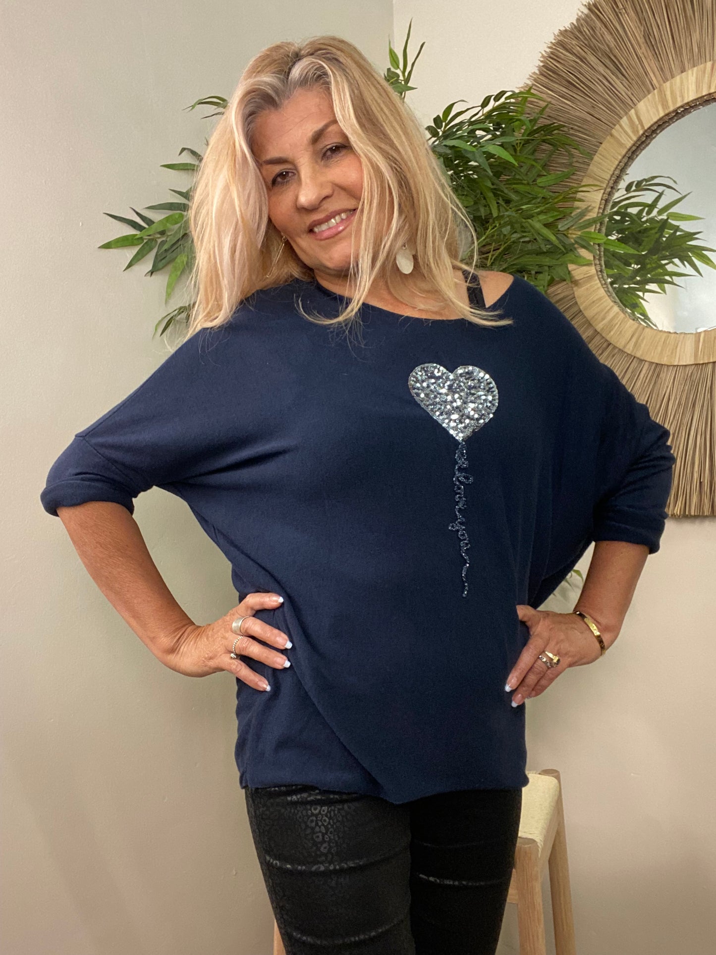 Sparkly heart jumper navy