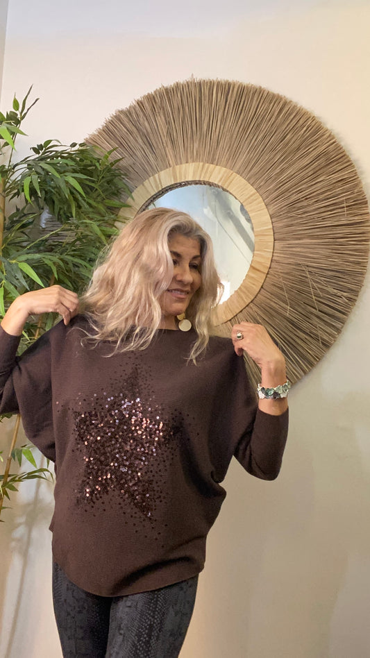 Evie Sequin Star Jumper Brown