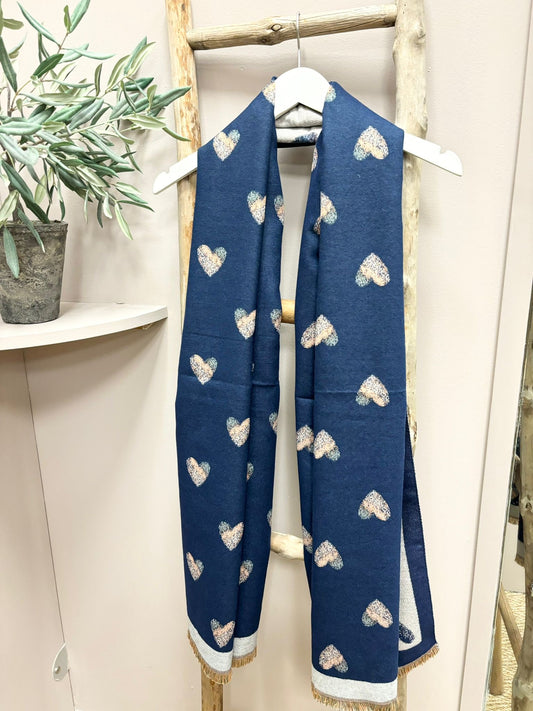 Seasonal Scarves Navy Hearts